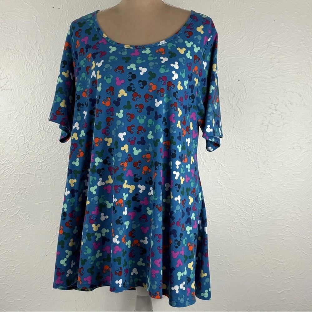 LuLaRoe Disney Blue Minnie Mickey Mouse Multicolor Patterned Tunic
